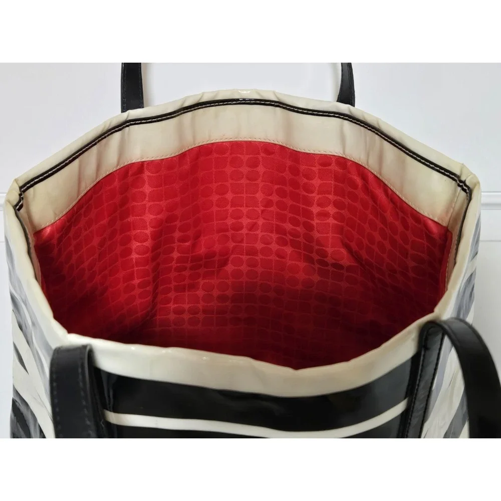 Kate Spade New‎ York Vinyl Tote Bag Black White Stripes Needs Cleaned Read!